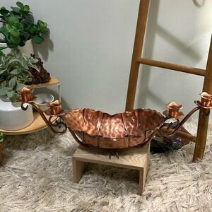 Gregorian USA Hammered Copper Centerpiece Bowl With 4 Candle Holders Vintage